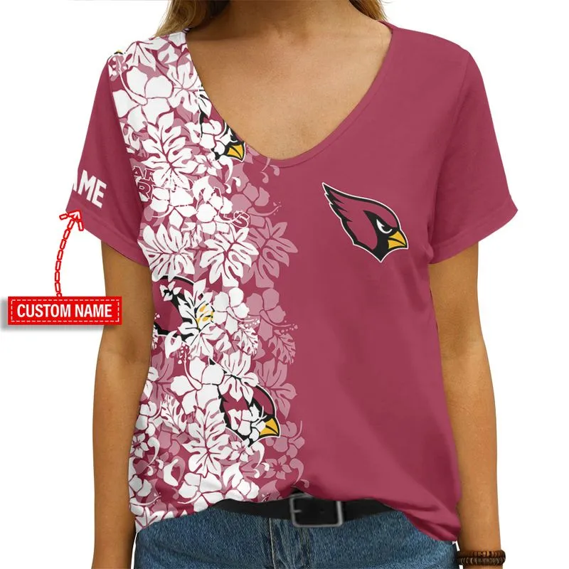 Arizona Cardinals Personalized V-neck Women T-shirt detail