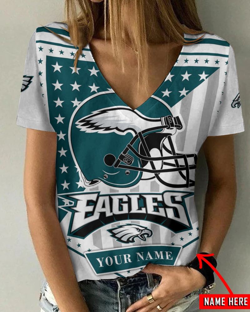 Philadelphia Eagles Personalized V-neck Women's T-shirt