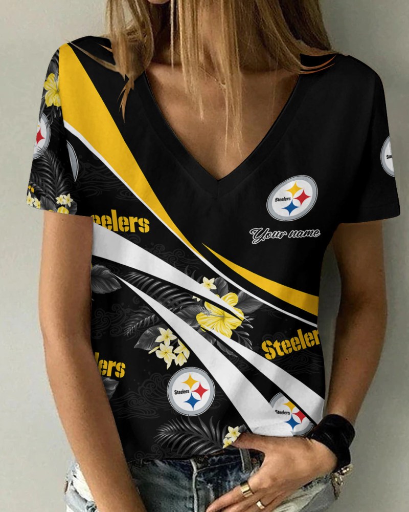 Pittsburgh Steelers Personalized Summer V-neck Women T-shirt