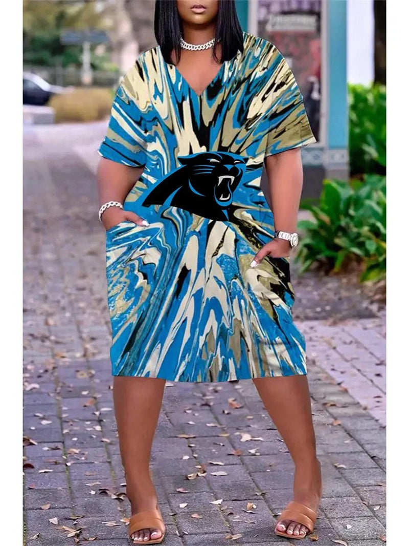 Carolina Panthers V-neck Casual Pocket Dress