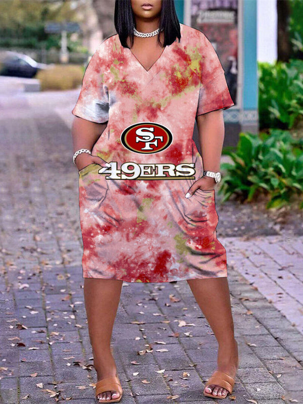 San Francisco 49ers V-neck Casual Pocket Dress - Limited Edition