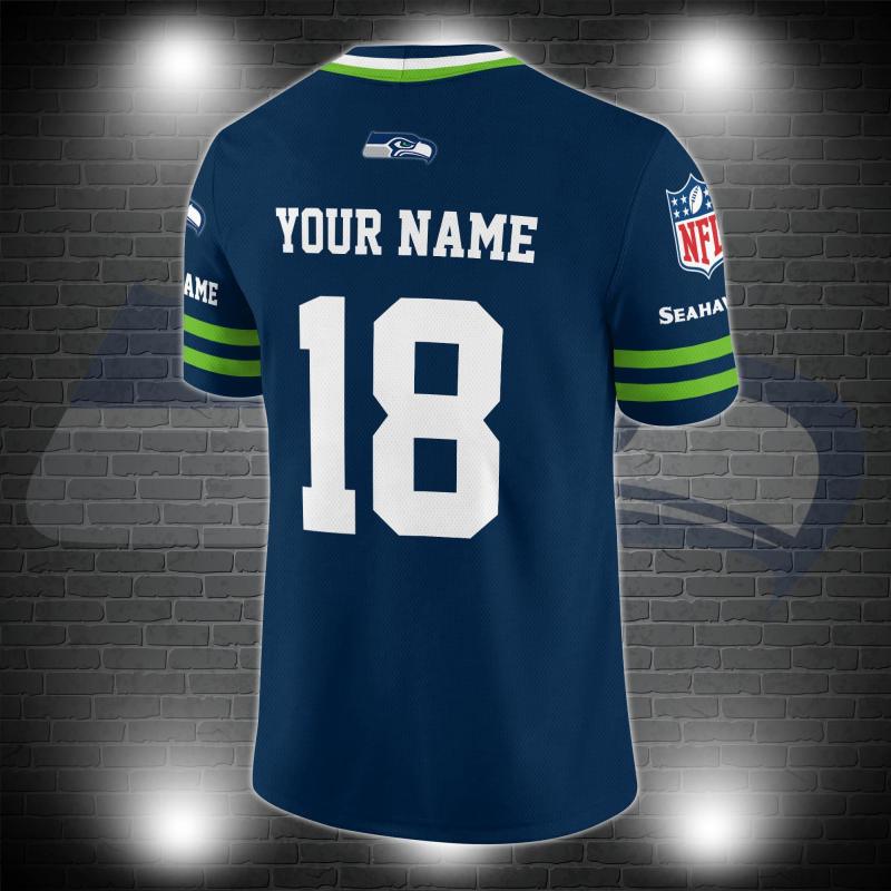 Seattle Seahawks Personalized V-neck Football Jersey Back View