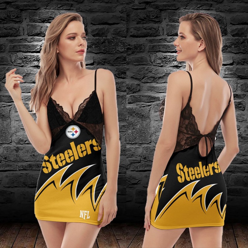 Pittsburgh Steelers Lace Back Strap Slip Dress Image 2