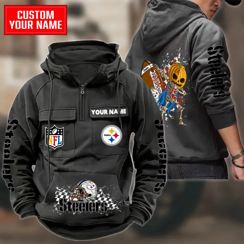 Pittsburgh Steelers Multi-Pockets Zip Hoodie Black