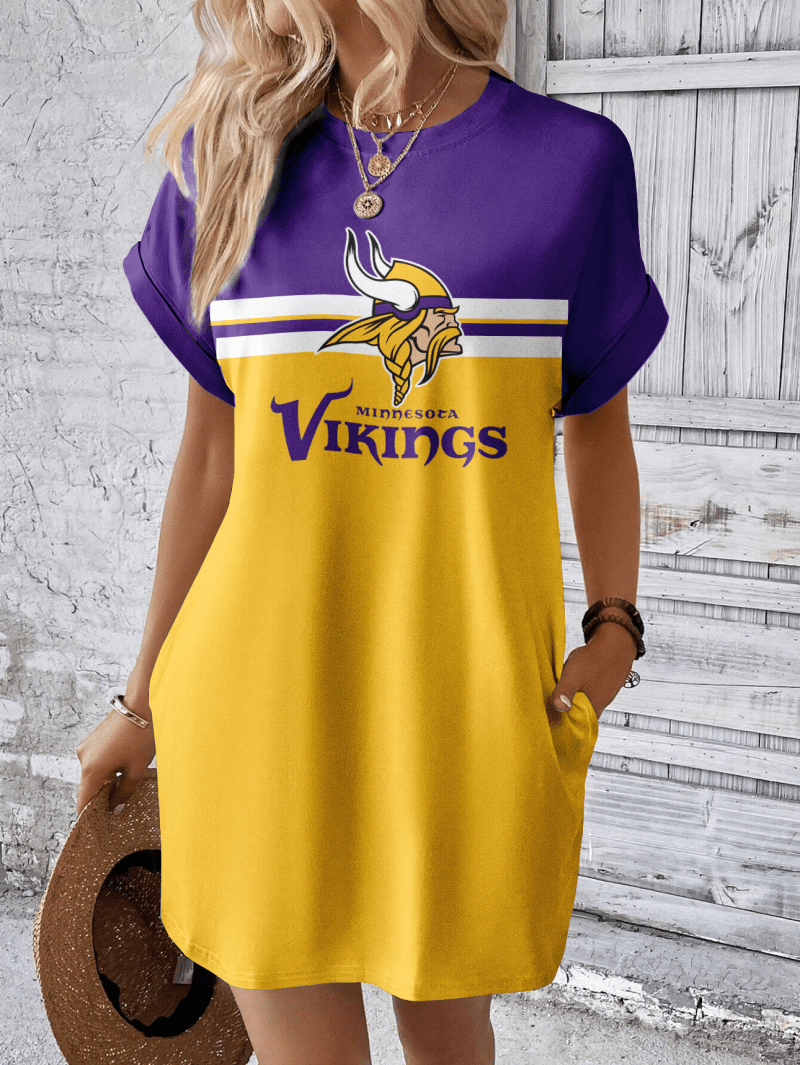 Minnesota Vikings Women's Hidden Pocket Batwing Casual Dress