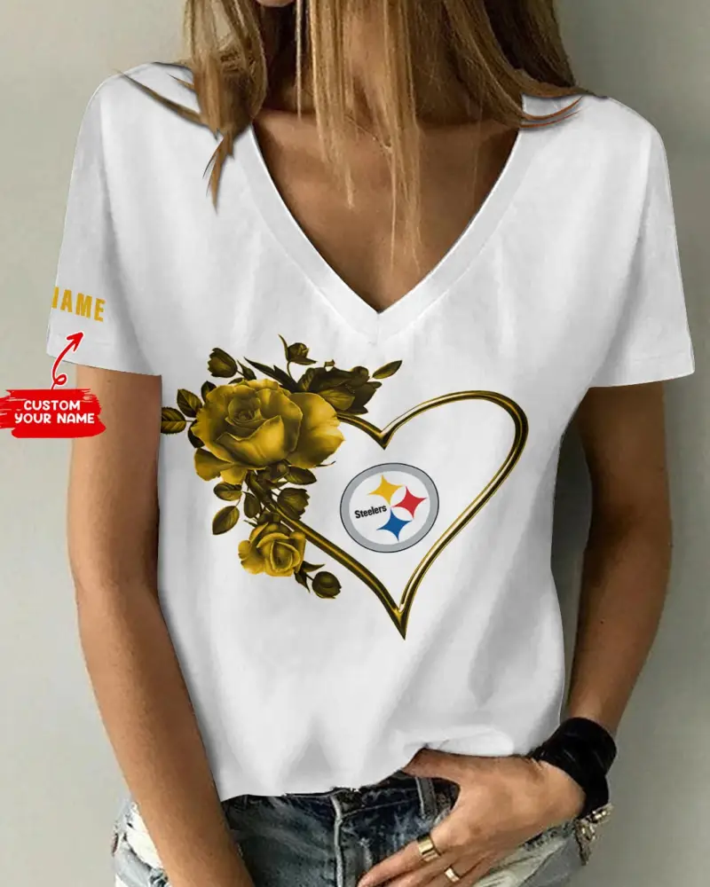Pittsburgh Steelers Women's Personalized V-neck T-shirt