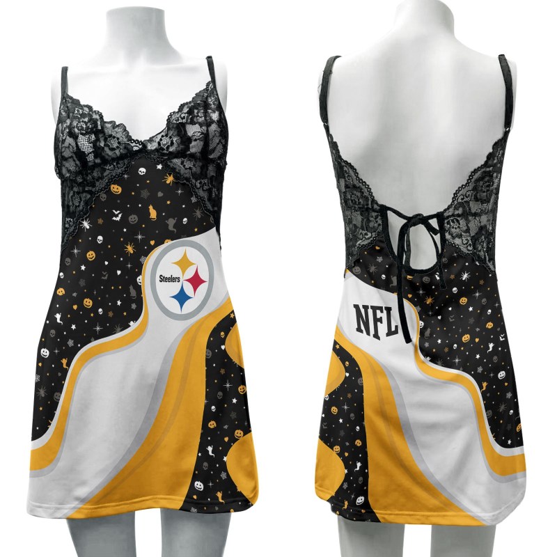 Pittsburgh Steelers Halloween Lace Back Strap Slip Dress