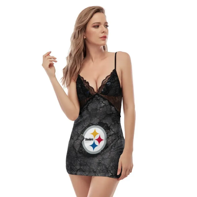 Pittsburgh Steelers Lace Back Strap Slip Dress - Style 4