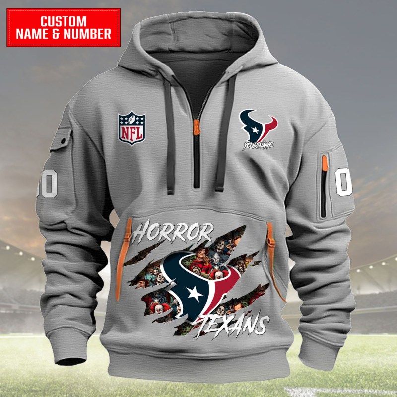 Houston Texans Halloween Quarter Zip Hoodie Light Gray