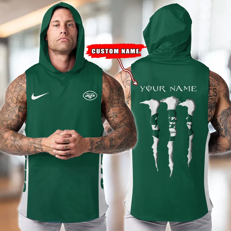 New York Jets Personalized Men's Workout Hooded Tank Top - Detail View