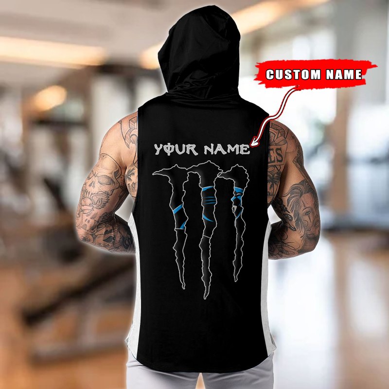 Carolina Panthers Personalized Men's Workout Hooded Tank Top - Color Back 2