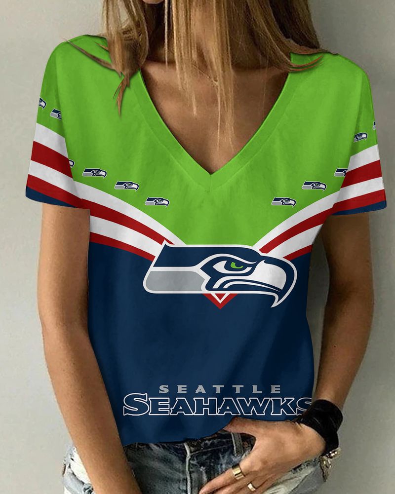 Seattle Seahawks V-neck T-shirt for Women