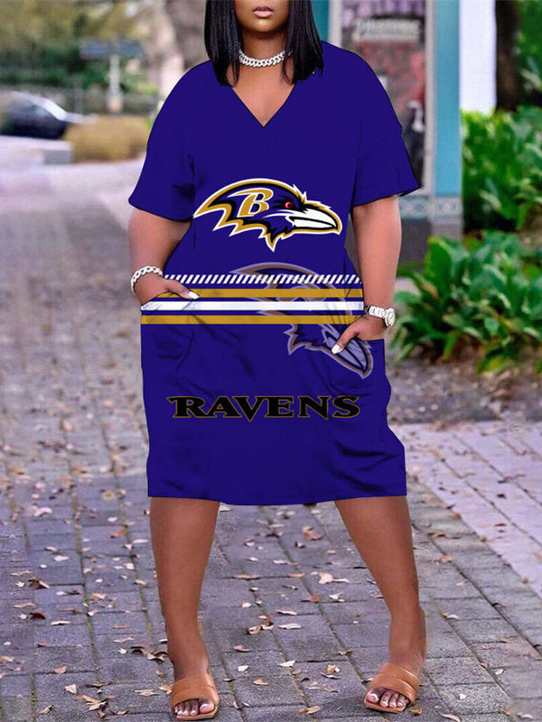 Baltimore Ravens V-neck Casual Pocket Dress