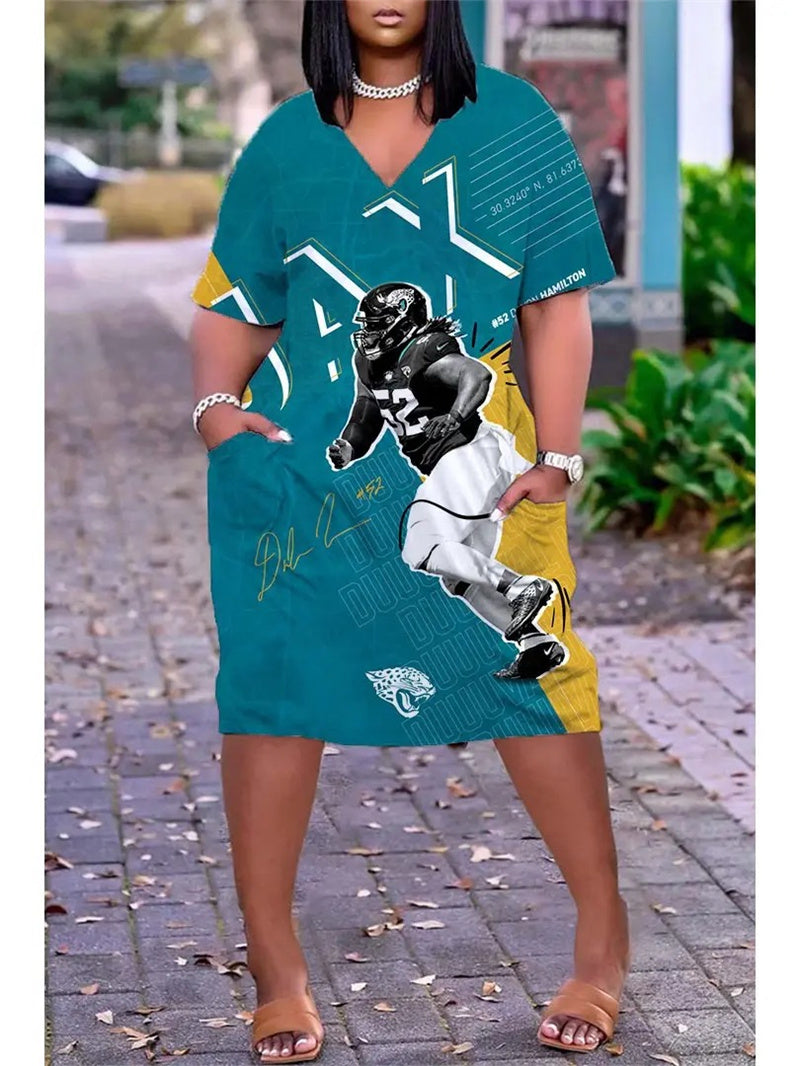 Jacksonville Jaguars V-neck Casual Pocket Dress