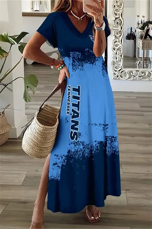 Tennessee Titans V-Neck Side Slit Long Dress