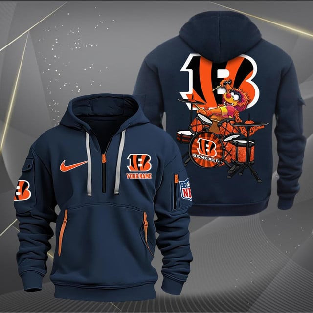 Cincinnati Bengals Premium Personalized Quarter Zip Hoodie