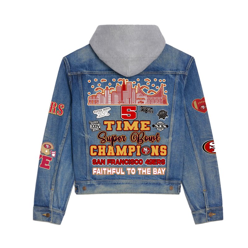 San Francisco 49ers Premium Hooded Denim Jacket - Close Up