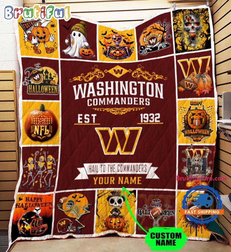 Washington Commanders Pumpkin Halloween Quilt Blanket