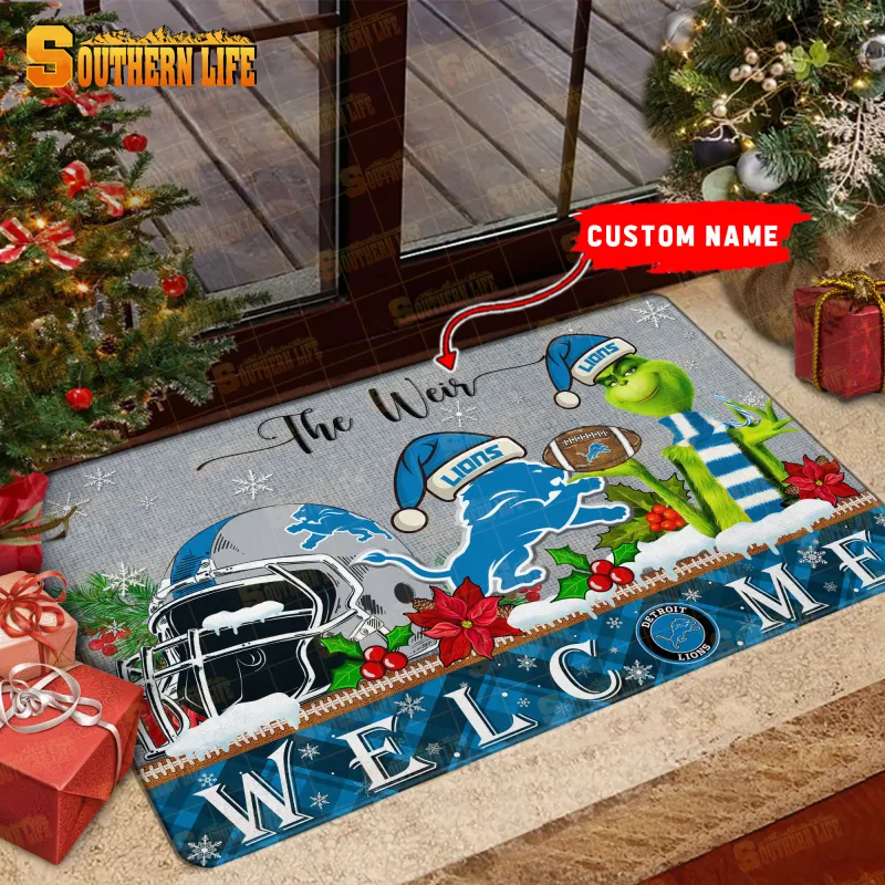 Detroit Lions Christmas Personalized Doormat