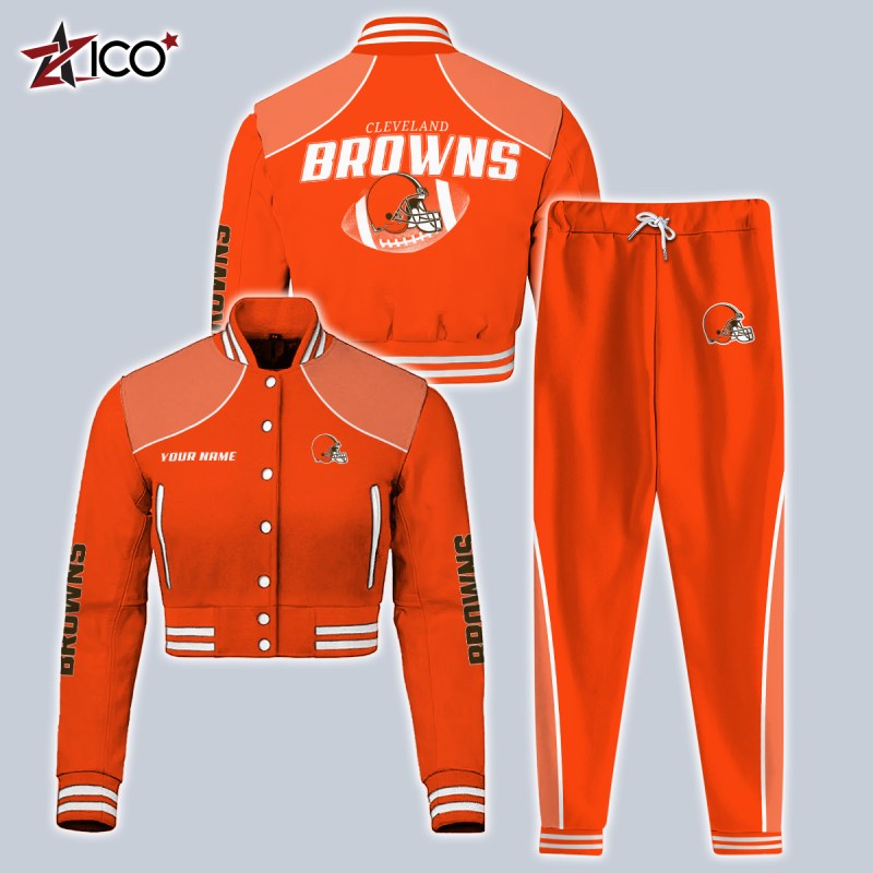 Cleveland Browns Combo Crop Varsity Jacket and Sweatpants