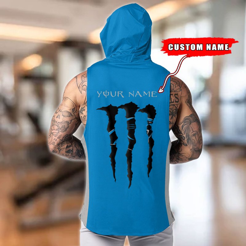 Carolina Panthers Personalized Men's Workout Hooded Tank Top - Back View