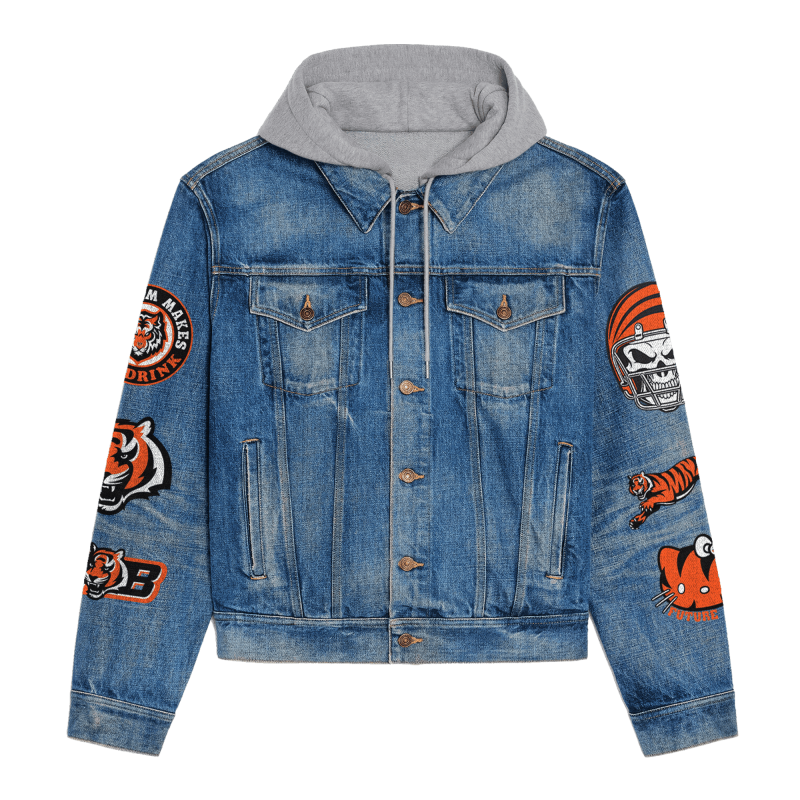 Cincinnati Bengals Premium Hooded Denim Jacket Side View