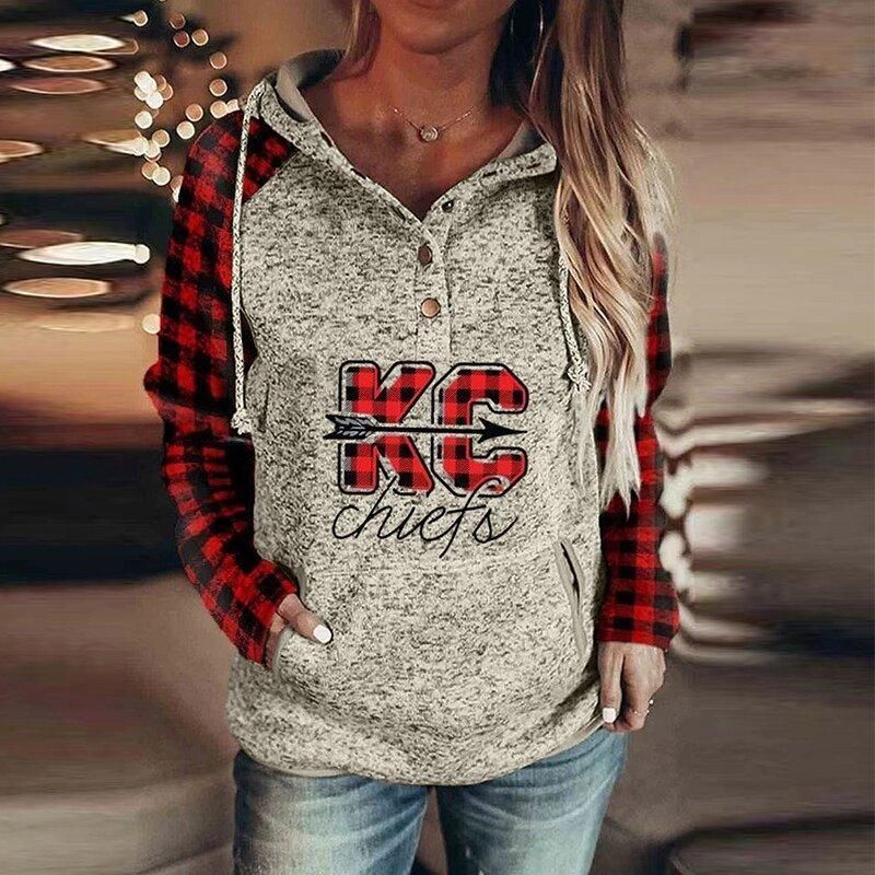 Kansas City Chiefs Plaid Printed Casual Hoodie