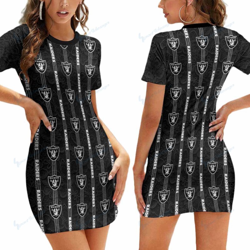 Las Vegas Raiders Short Sleeve Bodycon Mini Dress