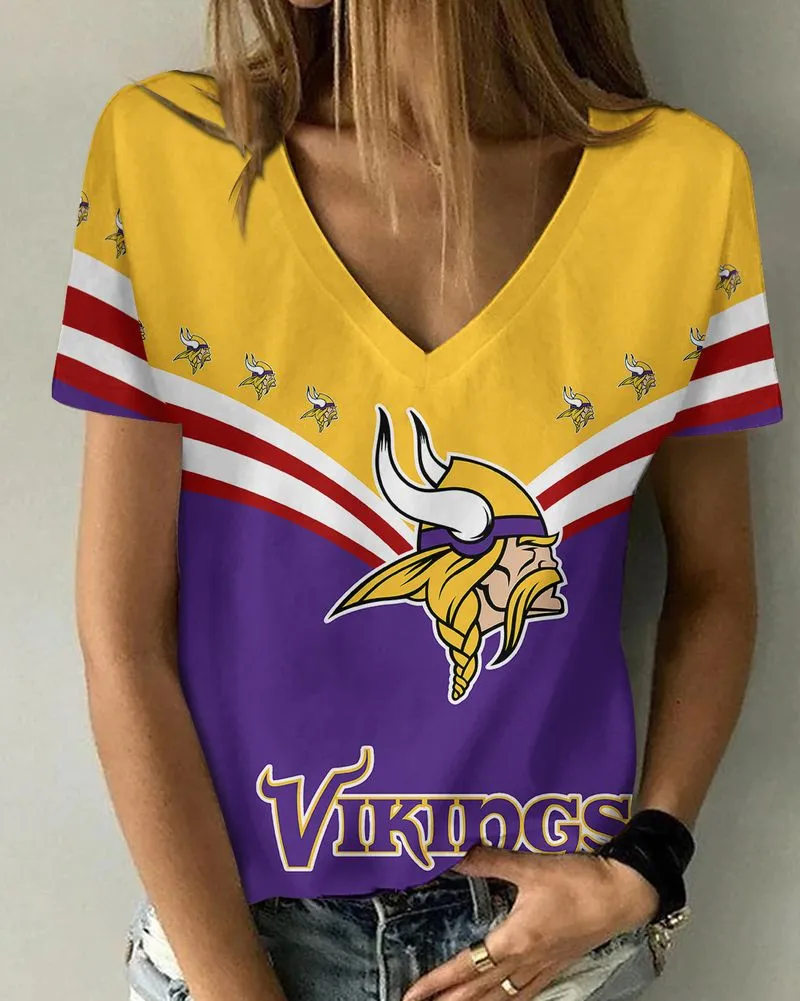 Minnesota Vikings Personalized V-neck Women T-shirt Image 3