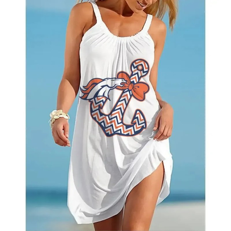NFL Denver Broncos Print Halter Beach Dress