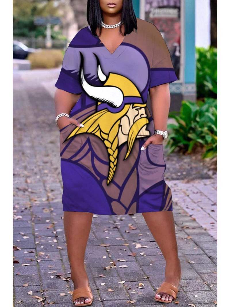 Minnesota Vikings V-neck Casual Pocket Dress