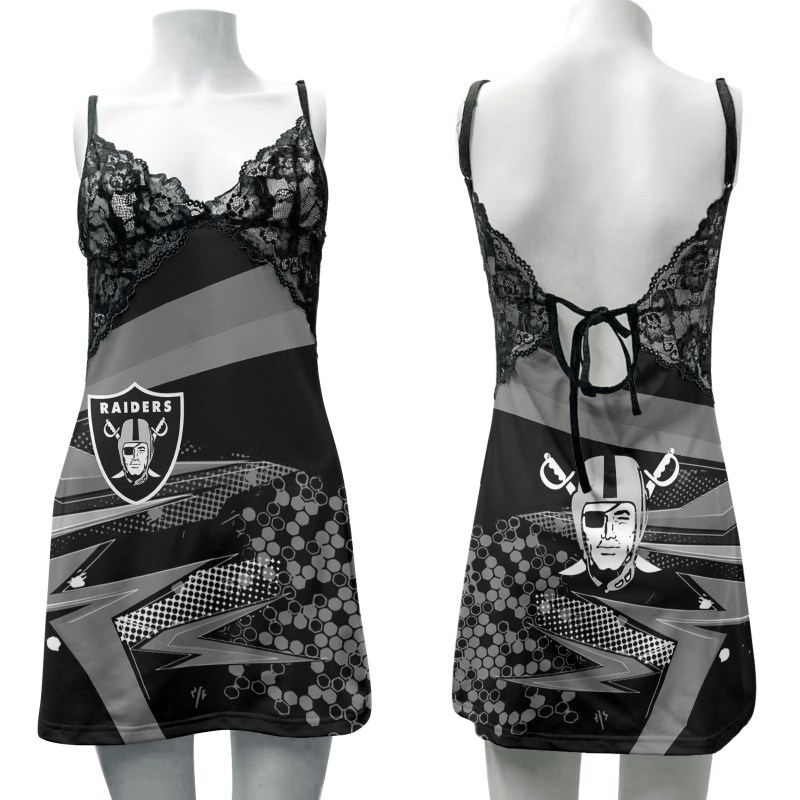 Las Vegas Raiders Lace Back Strap Slip Dress 507