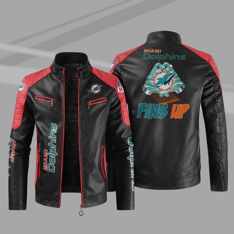 Miami Dolphins Leather Jacket Front View