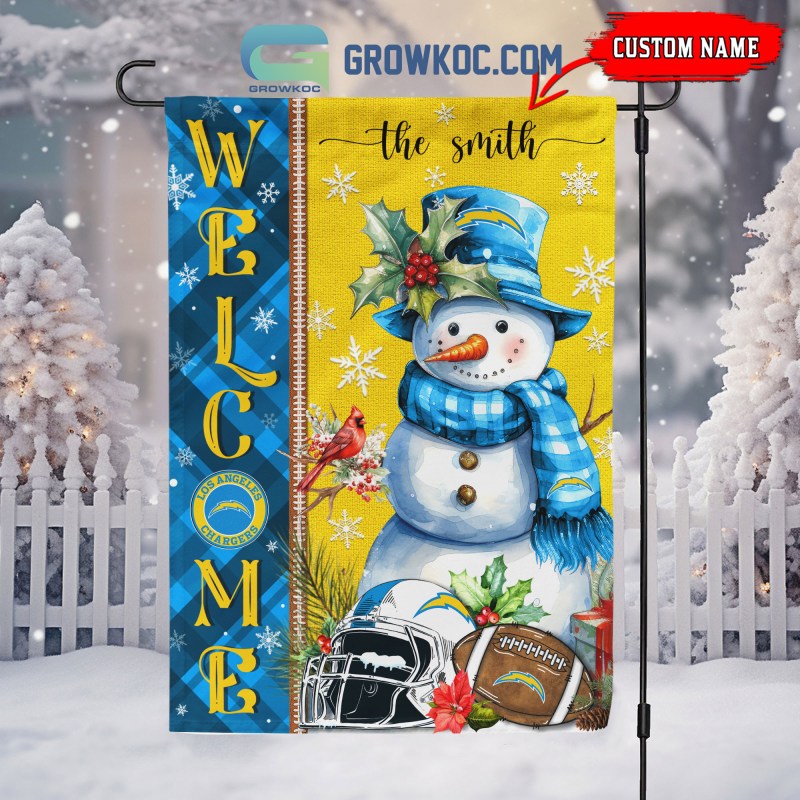 Los Angeles Chargers Football Snowman Welcome Christmas Personalized House Flag