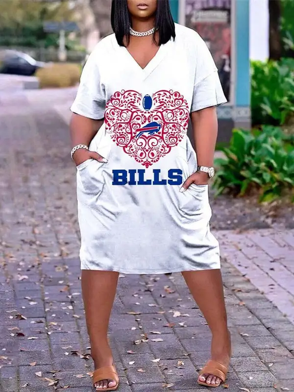 Buffalo Bills V-neck Casual Pocket Dress