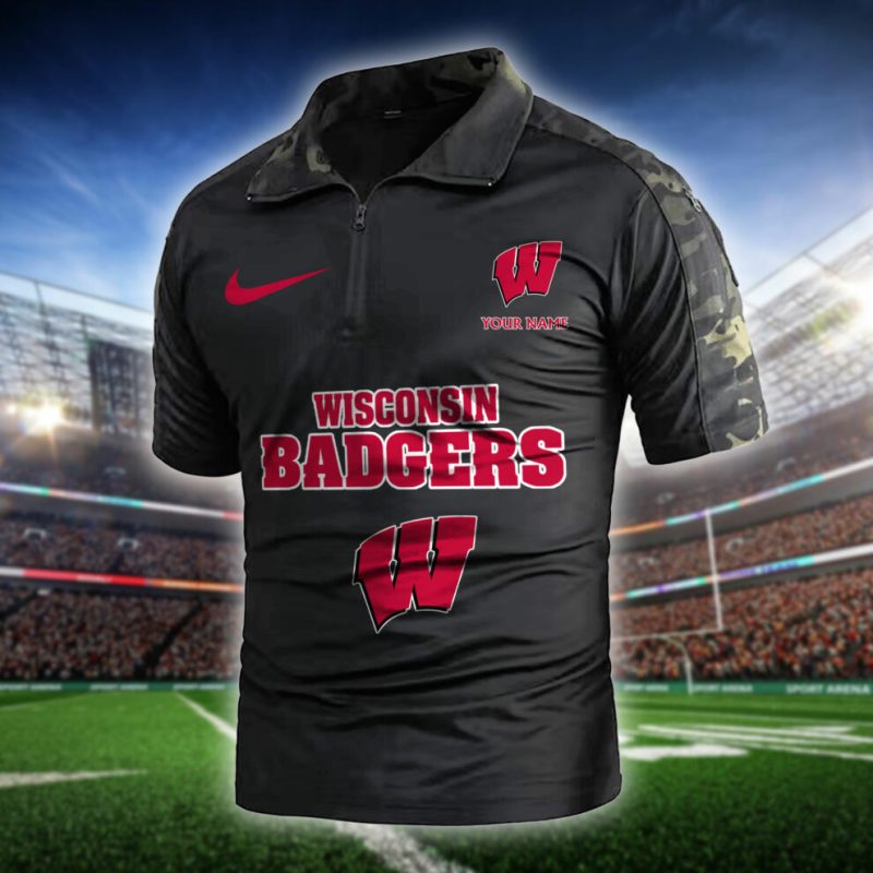 Wisconsin Badgers Army Polo Shirt Black Camo