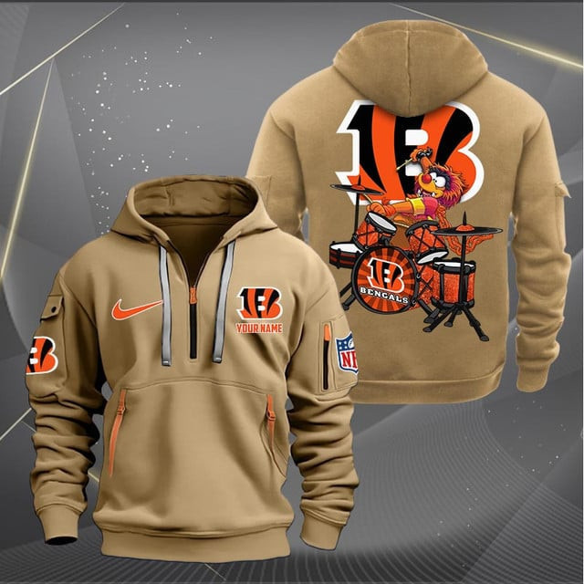 Cincinnati Bengals Premium Personalized Quarter Zip Hoodie
