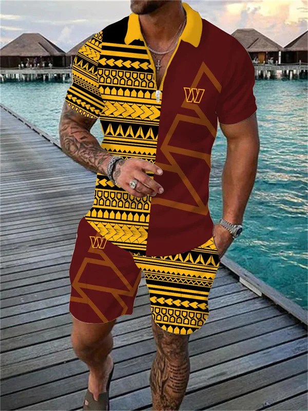 Washington Commanders Zip Polo Shirt and Shorts