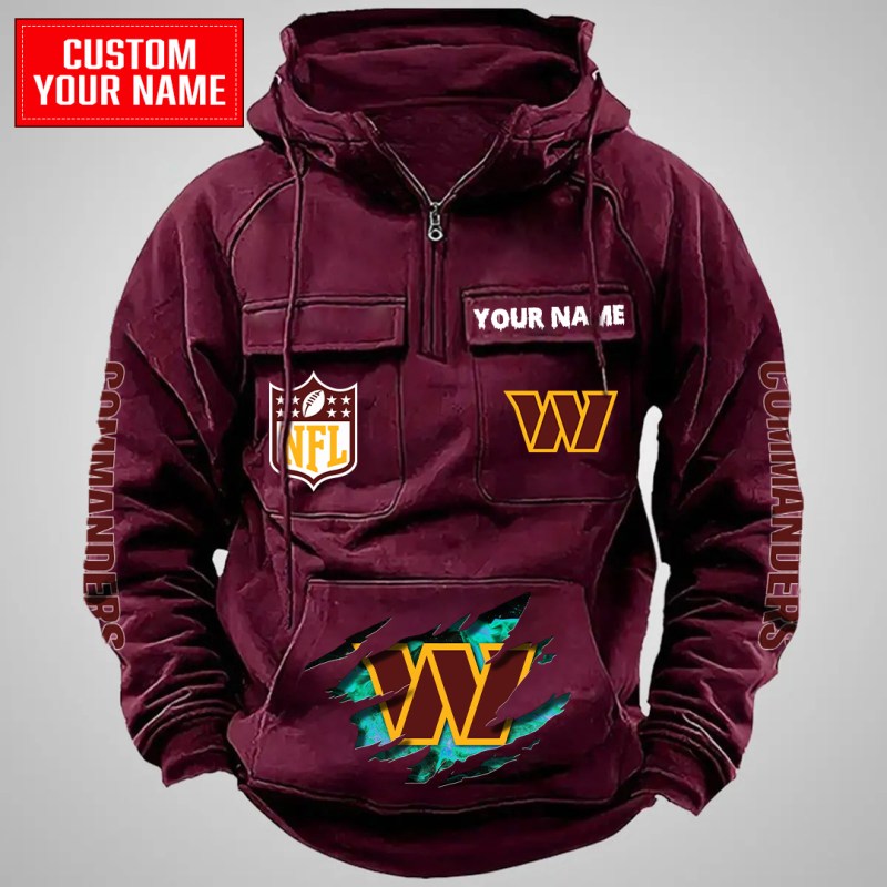 Washington Commanders Multi-Pockets Zip Hoodie in Red