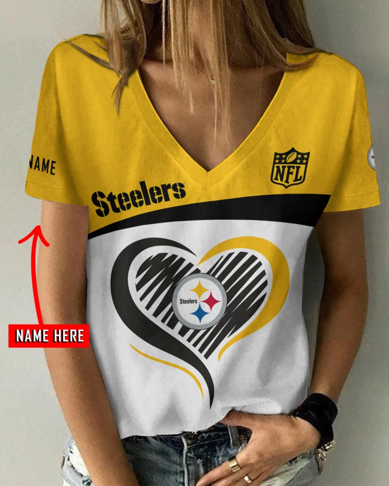 Pittsburgh Steelers Personalized V-neck Women T-shirt