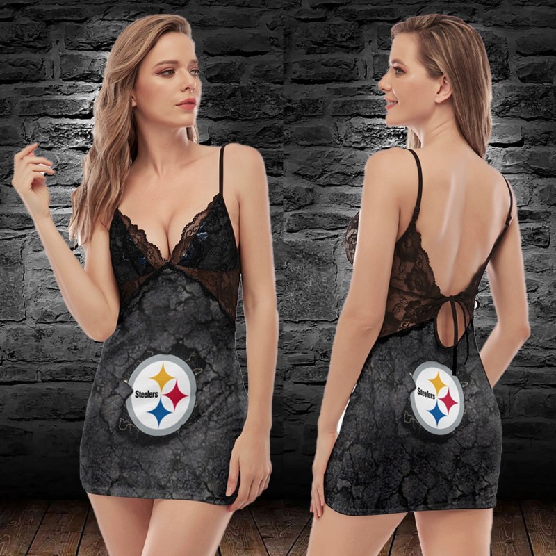 Pittsburgh Steelers Lace Back Strap Slip Dress - Style 2