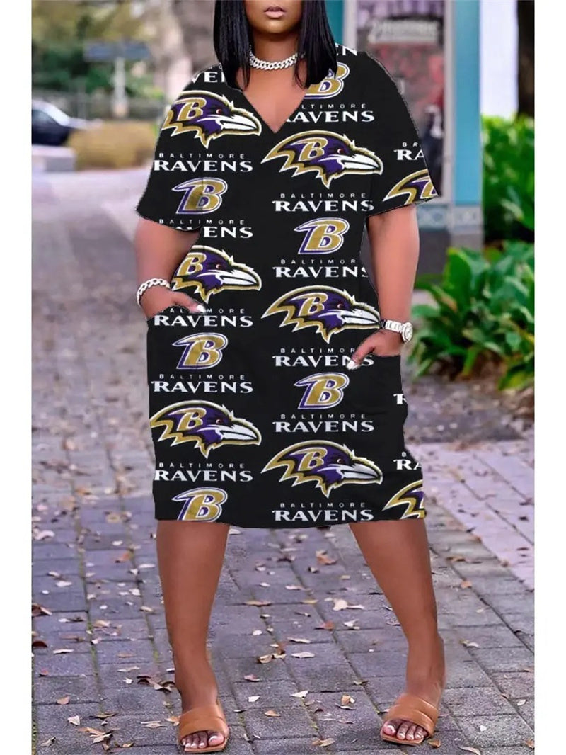 Baltimore Ravens V-neck Casual Pocket Dress