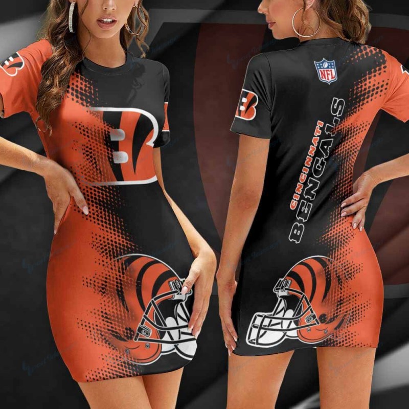 Cincinnati Bengals Short Sleeve Bodycon Mini Dress