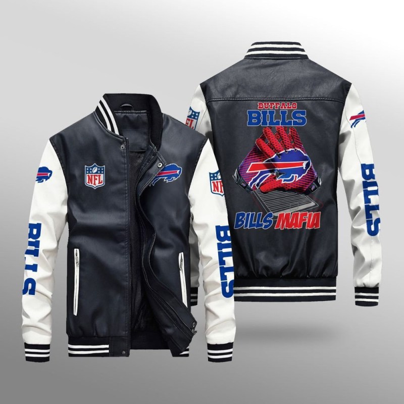 Buffalo Bills Leather Bomber Jacket Front View