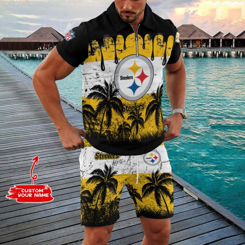 Pittsburgh Steelers Zip Polo Shirt and Shorts