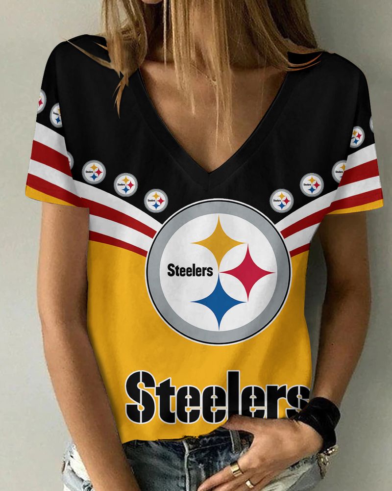 Pittsburgh Steelers V-neck T-shirt Image 2