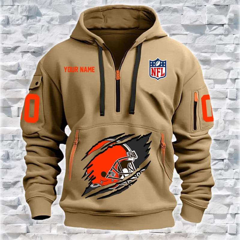 Cleveland Browns New Personalized Quarter Zip Hoodie
