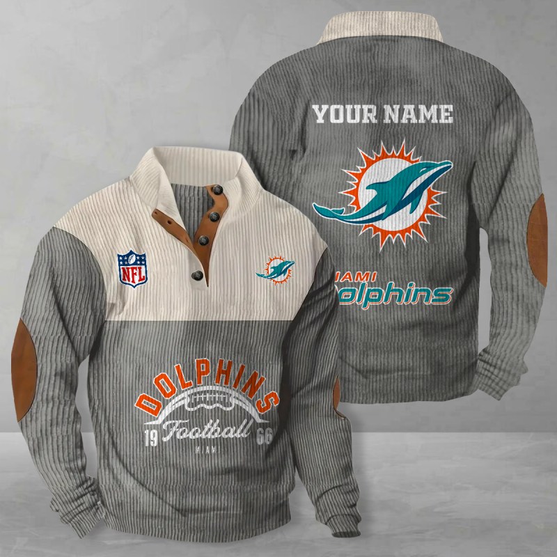 Miami Dolphins Colorful Stand Collar Sweatshirt - Gray
