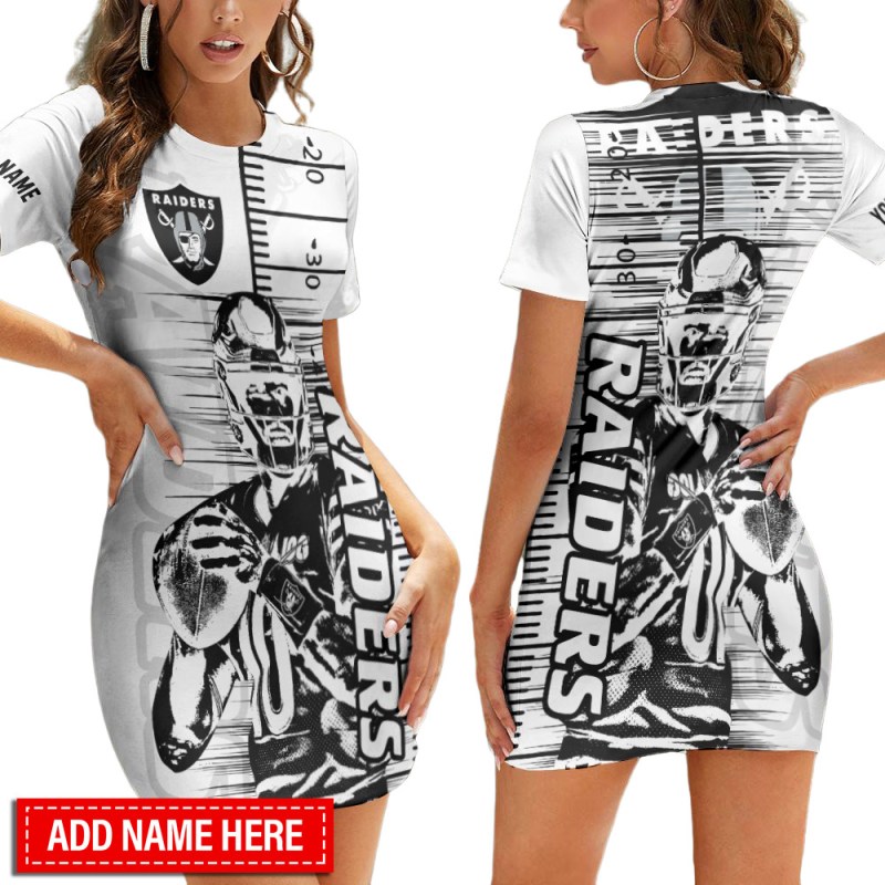 Las Vegas Raiders Personalized Short Sleeve Bodycon Mini Dress