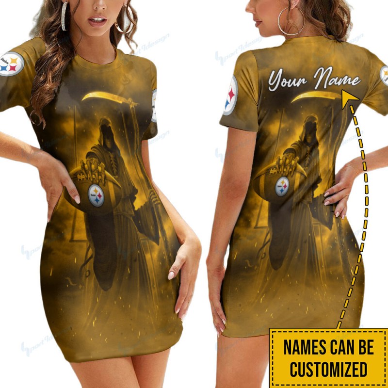 Pittsburgh Steelers Personalized Short Sleeve Bodycon Mini Dress